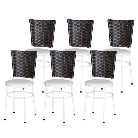 6 Cadeiras para Mesa Branca Hawai Marrom:branco