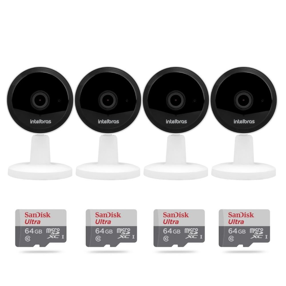 4 Câmeras Wi-fi IMX1 Intelbras HD 720p + Micro SD 64GB Ultra iMX1 ...