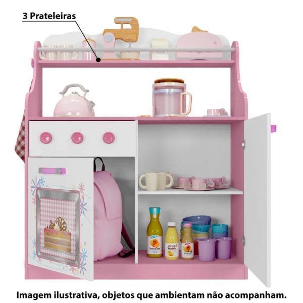 Cozinha Infantil 2 Portas 1 Gaveta com Rodízios - Rosa/Branco - 3