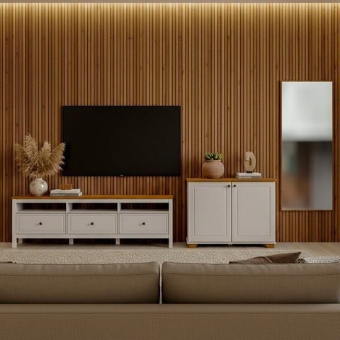 Conjunto de Sala 3 Peças com 1 Rack, 1 Armário e 1 Espelho Ananda CabeCasa MadeiraOriginals
