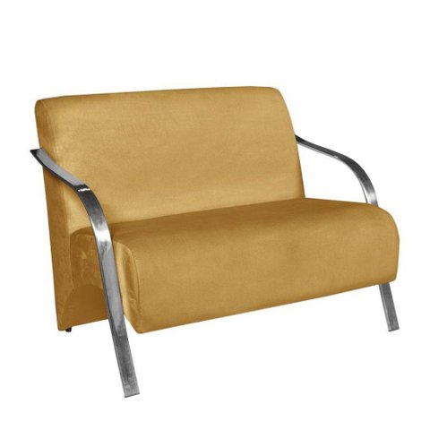 Poltrona 2 Lugares Sevilha Braço Pé Alumínio Suede Amarelo