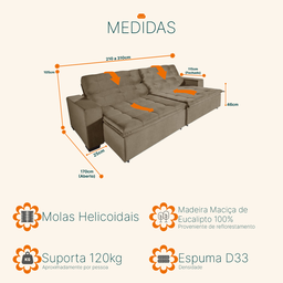 Sofá Retrátil e Reclinável 2,90m Suede Magno - 3