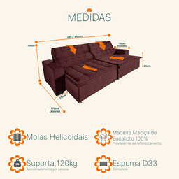 Sofá Retrátil e Reclinável 2,90m Suede Magno - 3