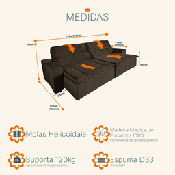 Sofá Retrátil e Reclinável 2,70m Suede Magno - 3