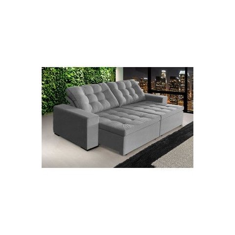 Sofá Retrátil e Reclinável 2,10m Suede Tunísia Cinza
