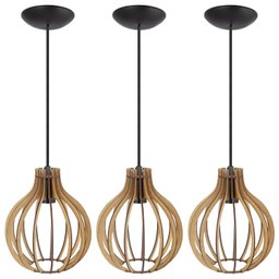 Pendente Luminária Bali E27 Madeira Bancada Moderno 3 Un:rústico - 1
