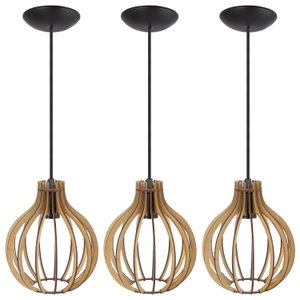 Pendente Luminária Bali E27 Madeira Bancada Moderno 3 Un:rústico