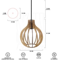 Pendente Luminária Bali E27 Madeira Bancada Moderno 3 Un:rústico - 8