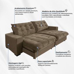 Sofá Retrátil e Reclinável 2,10m 3 Lugares Molas Ensacadas Pillow Top Califórnia - 4
