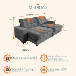 Sofá Retrátil e Reclinável 2,10m 3 Lugares Molas Ensacadas Pillow Top Califórnia - 3