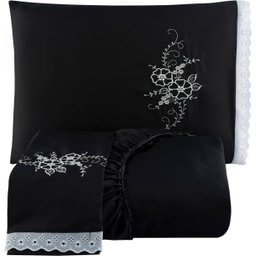 Jogo De Cama Casal Queen 3 Peças Preto - 1 Jogo De Cama Casal Queen 3 Peças Preto - 1