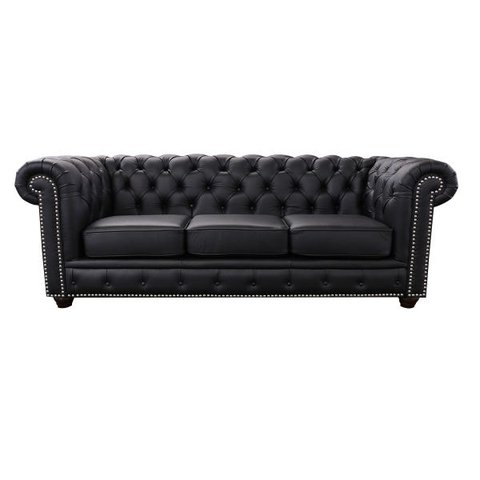Sofá Chesterfield de Couro 3 Lugares - Preto