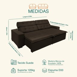 Sofá Retrátil e Reclinável 2,30m Suede Magno Marrom Café - 4