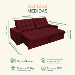 Sofá Retrátil e Reclinável 2,30m 4 Lugares Molas Ensacadas Pillow Top Califórnia - 3