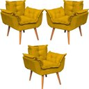 Ver imagem 1 de Kit 3 Poltronas Decorativa Alice Pé Trapézio 30cm Castanho - Suede