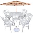 Ver imagem 1 de Kit 4 Cadeiras e Mesa Tampo Aluminio Piscina Jardim com Guarda Sol