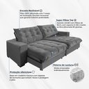 Ver imagem 4 de Sofá Califórnia Retrátil e Reclinável 2,30m 4 Lugares Molas Ensacadas Pillow Top Veludo Cinza