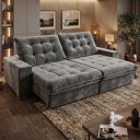 Ver imagem 1 de Sofá Califórnia Retrátil e Reclinável 2,90m 5 Lugares Molas Ensacadas Pillow Top Veludo Cinza