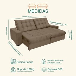 Sofá Retrátil e Reclinável 3,10m 6 Lugares Molas Ensacadas Pillow Top Califórnia - 3