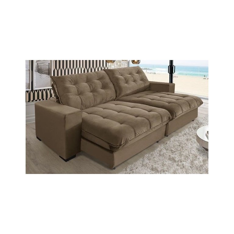 Sofá Retrátil e Reclinável 2,30m Molas Ensacadas Pillow Top Suede Califórnia