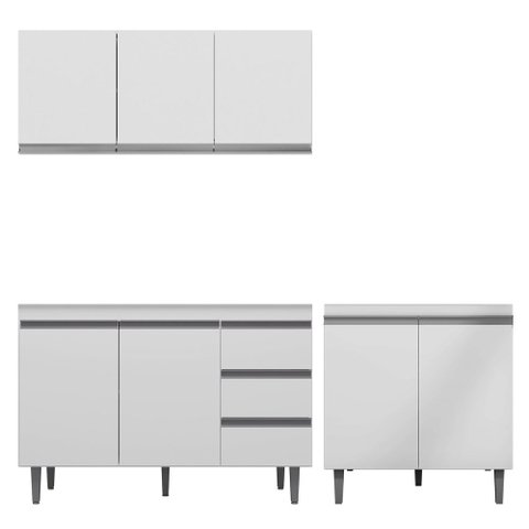 Cozinha Compacta Completa Andréia 03 Peças Aéreo 120cm Balcão Pia e Cooktop Branco - Desk Design AJL