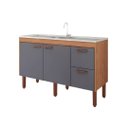 Ver imagem 1 de Gabinete de Cozinha 100% MDF Armário 144cm 2 Gavetas Branco:Freijó/Titanium