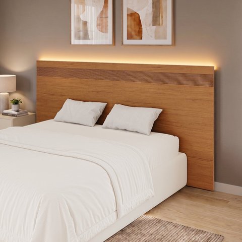 Painel Cabeceira Frisado Casal com LED 109x180cm