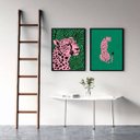 Ver imagem 2 de Kit 2 Quadros Decorativos The Pink Leopard 33x24cm:madeira Preta