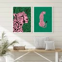 Ver imagem 1 de Kit 2 Quadros Decorativos The Pink Leopard 33x24cm:madeira Preta