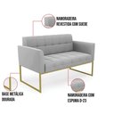 Ver imagem 7 de Kit 1 Sofá Namoradeira e 1 Poltrona Suede Base Metálica Industrial Dourado - D\'rossi Cor Cinza