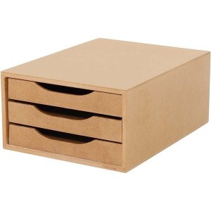 Caixa Arquivo Gaveteiro Organizador Escritório Madeira Mdf 3 Gavetas Documento A5 e A4 Natural
