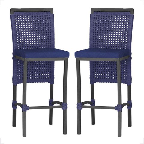 2 Banqueta em Alumínio Roma Preta Corda Náutica Tecido 10