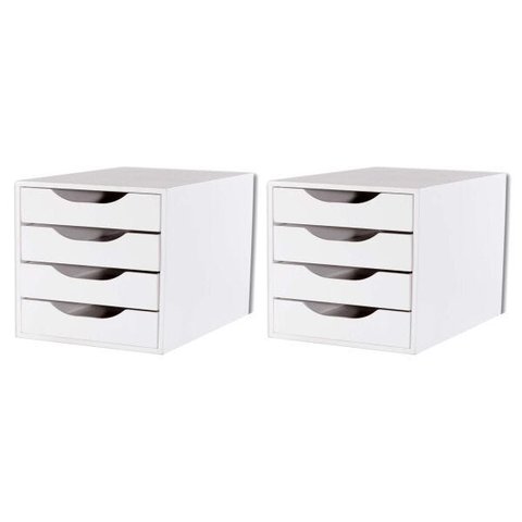 Conj 2 Caixa Arquivo Gaveteiro em MDF Branco com 4 Gavetas Fundas