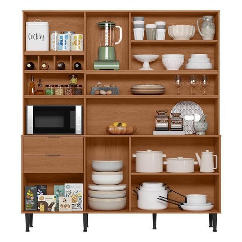 Armário de Cozinha Viena 7 Portas 3 Gavetas e Adega para 4 Garrafas Jequitibá - Lukaliam