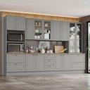 Ver imagem 1 de Cozinha Completa Americana 13 Portas 7 Gavetas com Vidro 100% Mdf Cinza/nature - Henn