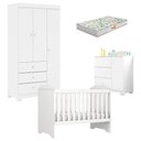 Ver imagem 1 de Quarto de Bebê Duda 3 Portas e Berço Americano Mini Cama Mel Branco Brilho com Colchão Gazin