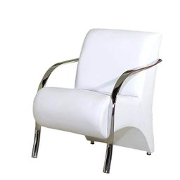 Poltrona Decorativa Stilo Corino Branco com Braços em Alumínio Polido - Dora Bela - 1