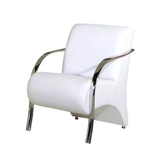 Poltrona Decorativa Stilo Corino Branco com Braços em Alumínio Polido - Dora Bela