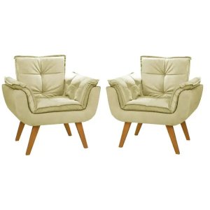 Kit 2 Poltronas Decorativas Opala Suede Bege - Dora Bela