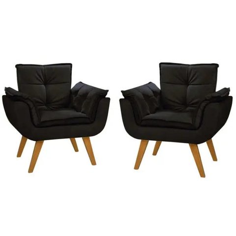 Kit 2 Poltronas Decorativas Opala Suede Preto - Dora Bela