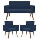 Ver imagem 5 de Estilo na Recepção Kit Namoradeira + 2 Poltronas Capitonê Azul-marinho