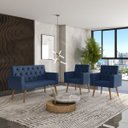 Ver mais imagens de Estilo na Recepção Kit Namoradeira + 2 Poltronas Capitonê Azul-marinho
