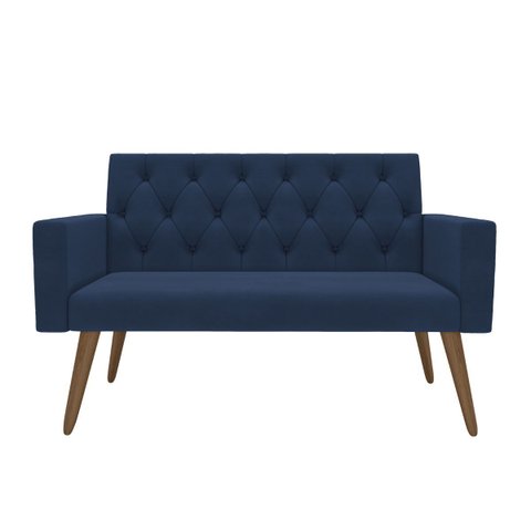 Estilo na Recepção Kit Namoradeira + 2 Poltronas Capitonê Azul-marinho
