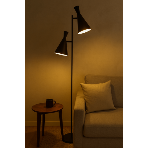 Luminária de Piso Jacoba com Cúpula Dupla Articulada Preto