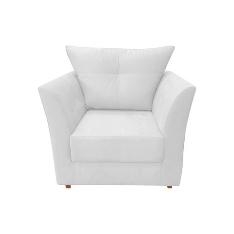 Poltrona Decorativa Isis Couro Branco Pés Madeira Ms Decor