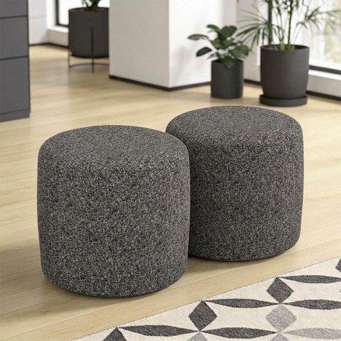 Kit 02 Puffs Redondo 50cm Sala de Estar Living Coliseu W01 Linho Mescla Chumbo - Lyam Decor