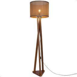 Luminária de Chão Estrela com Pés de Madeira e Tela Teca Marrom 162cm - 1