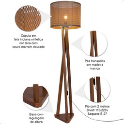 Luminária de Chão Estrela com Pés de Madeira e Tela Teca Marrom 162cm - 5