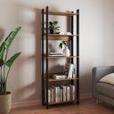 Ver imagem 1 de Estante para Livros 5 Prateleiras Estilo Industrial Lâmina Mel/Preto - BRV Móveis