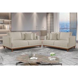 Conjunto Sofás 2 e 3 Lugares Fixo Linho M-175 Martins Creme - 2